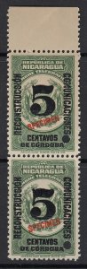 Nicaragua 1936 5c Green & Black Specimen Pair MNH. Sct 649, 650, RA53 var 