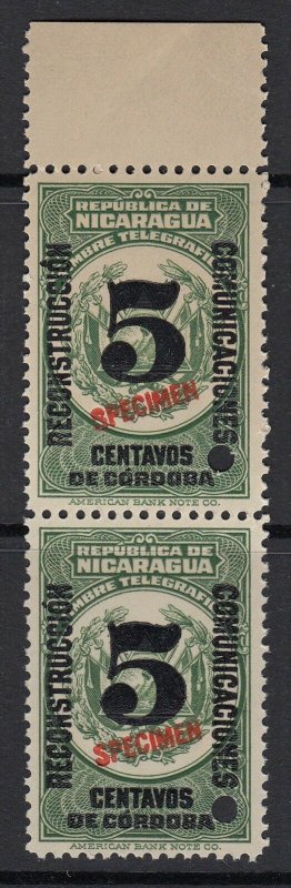 Nicaragua 1936 5c Green & Black Specimen Pair MNH. Sct 649, 650, RA53 var