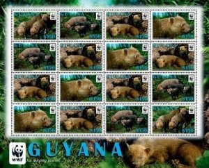 Guyana - 2012 - WWF Bush Dog - Sheet Of 16 - MNH