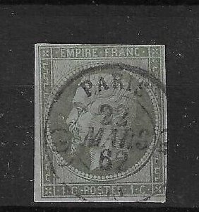 FRANCE 1860 Empire Franc Napoleon 1c olive-green on - 40286