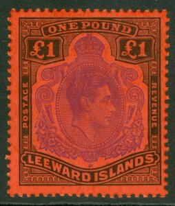 SG 114c Leeward Islands £1 violet & black/scarlet. Fine unmounted mint CAT £30