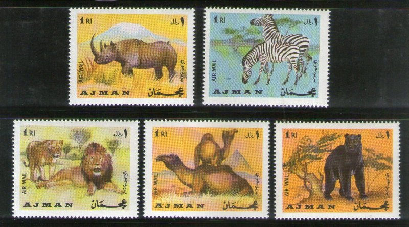 Ajman 1973 Lion Elephant Bear Zebra Zoo Animals Wildlife 5v MNH # 303