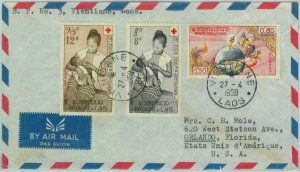 94629  - LAOS - Postal History - AIRMAIL to the USA  1959  - Medicine RED CROSS