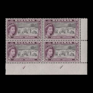 Bahamas 1954 (MLH) 8d Paradise Beach plate 1–1 block ✔️