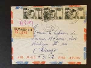 1952 Bamako Mali Africa Chicago Illinois USA Missionary Registered Airmail Cover