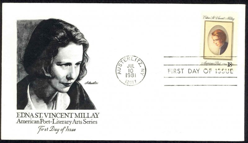 USA Sc# 1926 Artmaster FDC (a) (Austerlitz,NY) 1981 7.10 Edna St. Vincent Millay