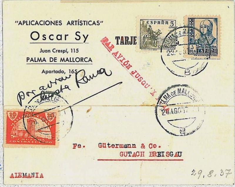 SPAIN - GUERRA CIVIL: POSTCARD to GERMANY - Par AVION Jusqu'a - AIRMAIL to ROME