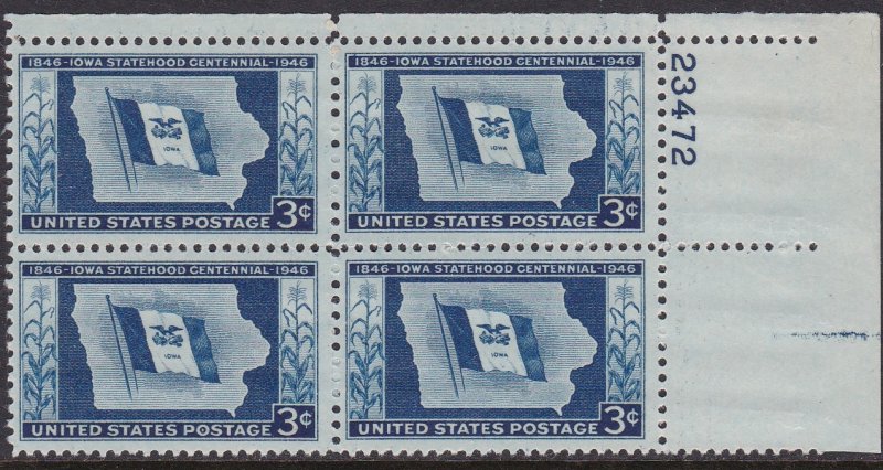 942 Iowa Statehood Plate Block MNH