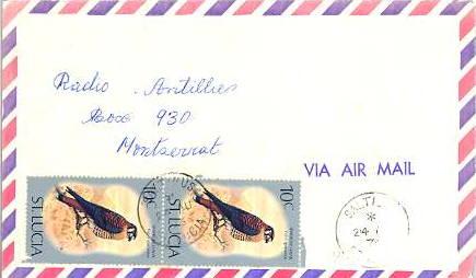 Saint Lucia 10c American Kestrel (2) 1976 Saltibus, St. Lucia Airmail to Mont...