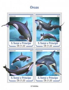 St Thomas - 2019 Killer Whales on Stamps - 4 Stamp Sheet - ST190506a