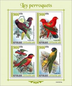 Central Africa - 2021 Parrots, Lory, Lorikeet - 4 Stamp Sheet - CA210314a