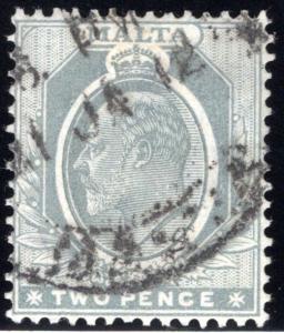 34 Malta, 2p, gray wmk. 3, p.14, used, 1911, F