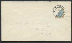 DANISH WEST INDIES 1903 4c bisected on cover St Thomas cds.................61221