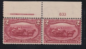 US 286 2c Trans-Mississippi Mint Plate #633 Top Pair F-VF OG LH/ NH SCV $100