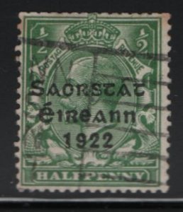 Ireland 1922-23 used Sc 44b 1/2p KGV, green, black o/p 15 x 8.5mm, 1922 6.25m...