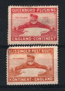 GB MARITIME CINDERELLA Stamps {2} QUEENBORO-FLUSHING England Continent c1900 B89