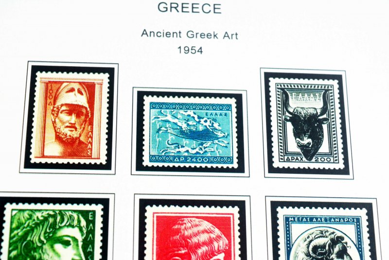 COLOR PRINTED GREECE [KINGDOM] 1945-1973 STAMP ALBUM PAGES (66 illustr. pages)