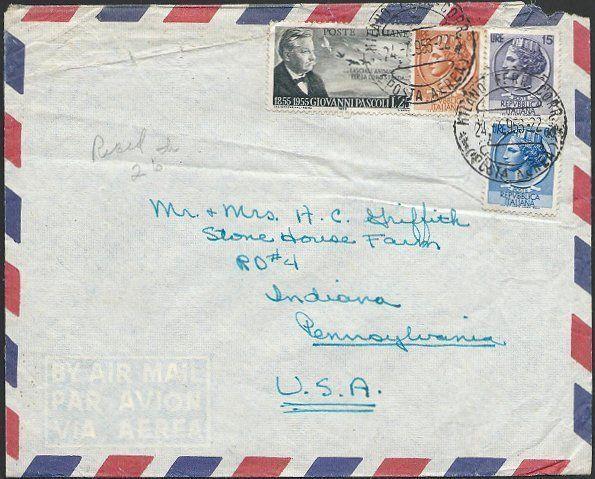 ITALY 1956 airmail cover to USA - nice franking............................47552