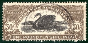 WESTERN AUSTRALIA KGV Revenue STAMP DUTY 30s High Value (1928) SWAN S2WHITE49