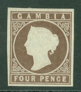 SG 2 Gambia 1869. 4d pale brown. A fine fresh mint example without gum...