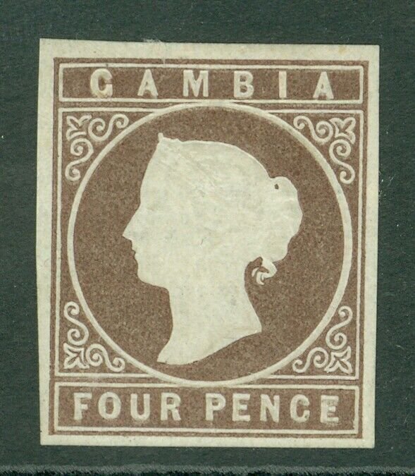 SG 2 Gambia 1869. 4d pale brown. A fine fresh mint example without gum...