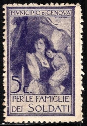 1914 Italy WW I Charity Poster Stamp 5 Cent Genova For The Soldier's Family