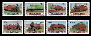 Uganda 1988 - TRAINS - Set of 8 (Scott #589-96) - MNH