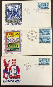 947 Cachetcraft Lot of 3 Postage Stamp Centenary FDCs 1947