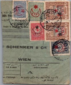 SCHALLSTAMPS TÜRKIYE  POSTAL PARCEL NOTE MULT FRANKING ADDR WIEN AUSTRIA