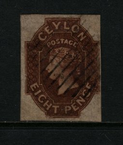 Ceylon #8 Very Fine Used Small Thin