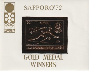 1971 Ajman - Winter Olympics '72 Sapporo - Gold Foil Mini Sheet - Mi-Block 256