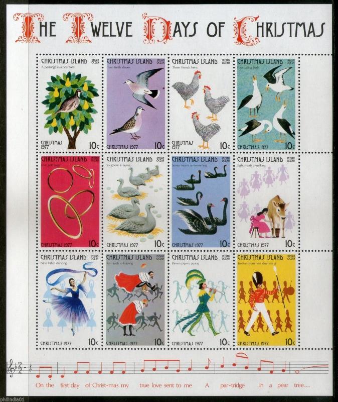 Christmas Is. 1977 Twelve Days of Christmas Birds Sheet of 12 Sc 86 MNH # 15189