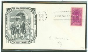 US 854 1939 3c Washington's first inauguration on an addressed first day cover with a Coakley Historic arts cachet.