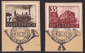 Austria - 1937 - Scott #385,387 - used on pieces - Stamp Day special pmk