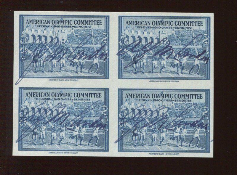 ALF LANDON KANSAS GOVERNOR & PRESIDENTIAL CANDIDATE SIGNED 1940 OLYMPIC STAMPS