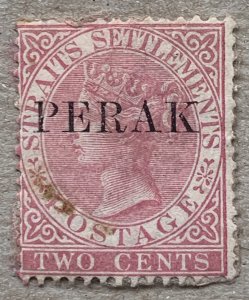 Malaya Perak 1886 2c pale rose Crown CA, used. Scott 6, CV $5.50. SG 17