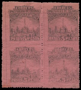 Colombia, Colombian States - Boyaca #16, 1903 5p rose, block of four, imperf....