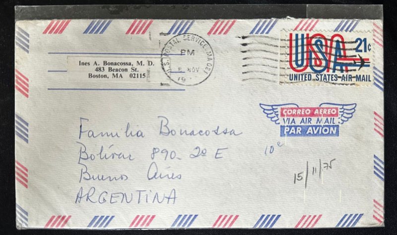 CM) 1975. UNITED STATES. AIRMAIL ENVELOPE SENT ARGENTINA. AIR MAIL STAMP. XF