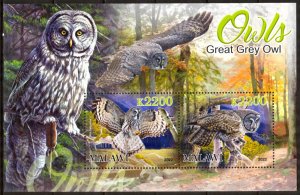 Malawi 2022 Birds Owls Great Grey Owl Sheet MNH