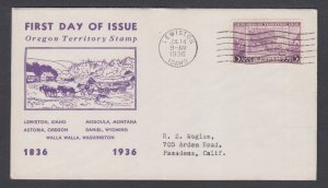 US Planty 783-13 FDC. 1936 3c Oregon Territory, Sudduth Washington Service cache