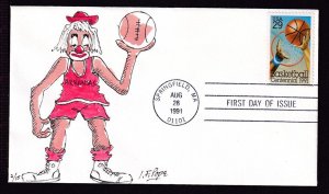 1991 Basketball Centennial 100 years Sc 2560 hand-painted Pope cachet 2/15