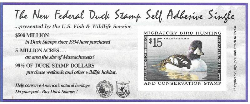 US #RW65a 1998 Federal Duck Stamp Self Adhesive (MNH) CV$35.00