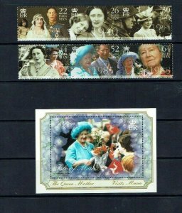 Isle of Man: 2000, Queen Elizabeth the Queen Mother Century, set + M/sheet MNH