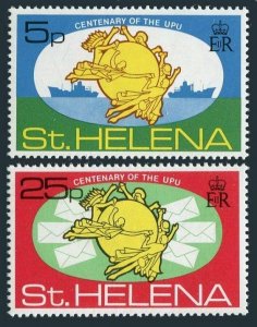 St Helena 283-284,284a sheet,MNH.Michel 270-271,Bl.1. UPU-100,1974.Ship,letters.