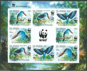 SAO TOME 2014 BIRDS WORLD WILDLIFE FUND SHEET OF 16  IMPERFORATE  MINT NH