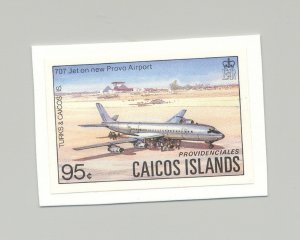 Caicos #18 Aviation, 707 Jetliner 1v Imperf Proof on Card