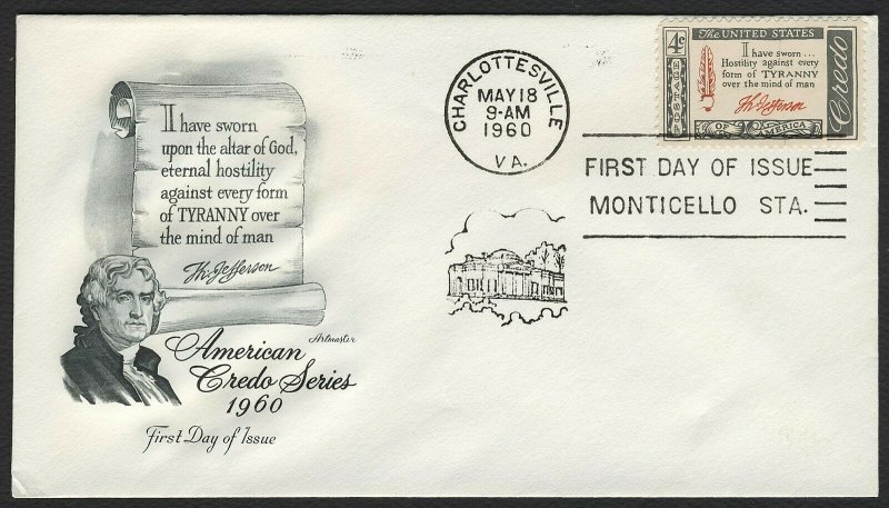 #1141 4c American Credo: Jefferson, Artmaster-Add. FDC **ANY 4=FREE SHIPPING**