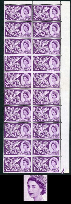 Spec W9f 1958 3d Games with Retouched Face Variety Block of 20 U/M