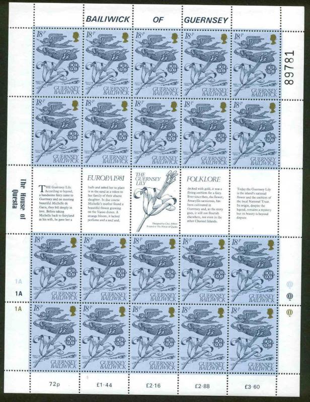 GUERNSEY 1981 EUROPA SHEETS of 20 SCOTT #222 & #223 