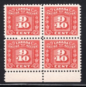 van Dam FX55, 9/40c, Block of 4, MNHOG, Three Leaf, Canada Federal Excise